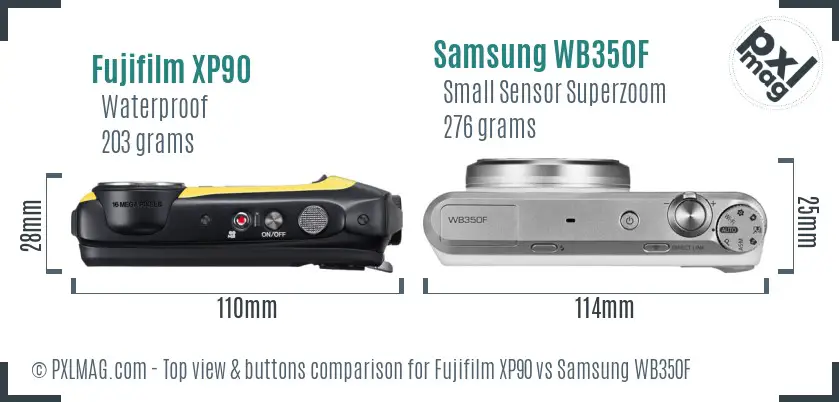 Fujifilm XP90 vs Samsung WB350F top view buttons comparison