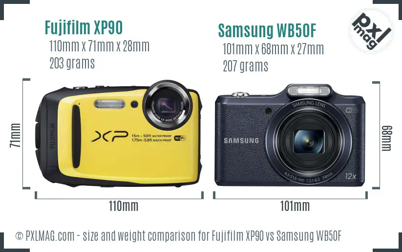 Fujifilm XP90 vs Samsung WB50F size comparison