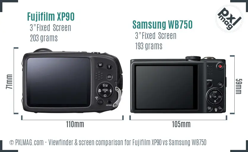 Fujifilm XP90 vs Samsung WB750 Screen and Viewfinder comparison