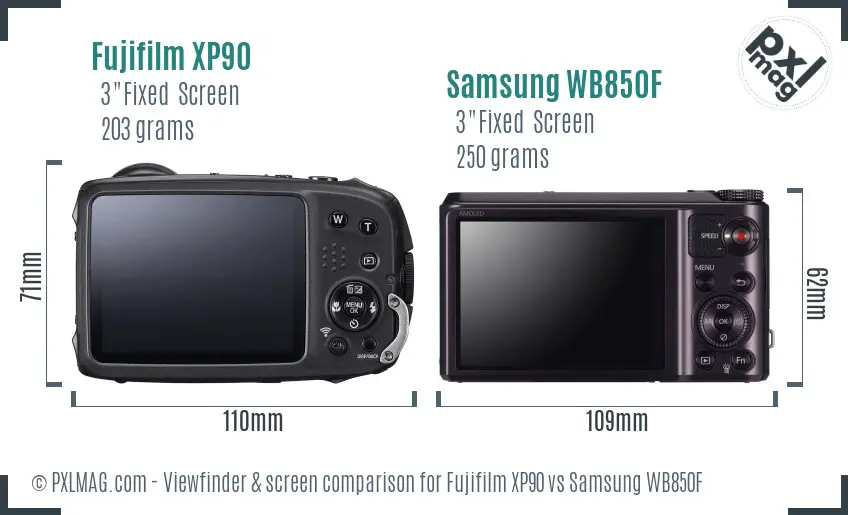 Fujifilm XP90 vs Samsung WB850F Screen and Viewfinder comparison Fujifilm XP90 vs Samsung WB850F Screen and Viewfinder comparison