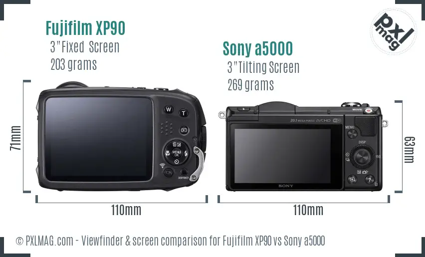 Fujifilm XP90 vs Sony a5000 Screen and Viewfinder comparison