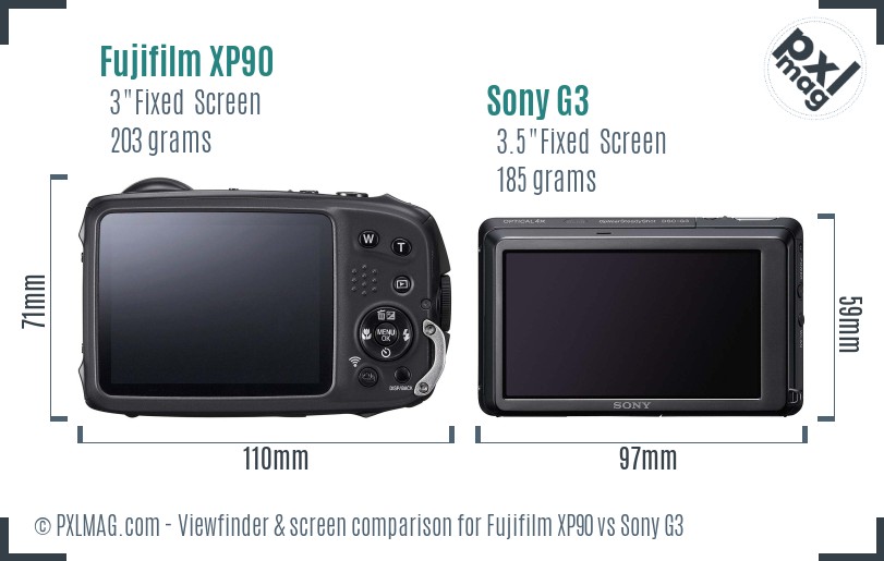 Fujifilm XP90 vs Sony G3 Screen and Viewfinder comparison