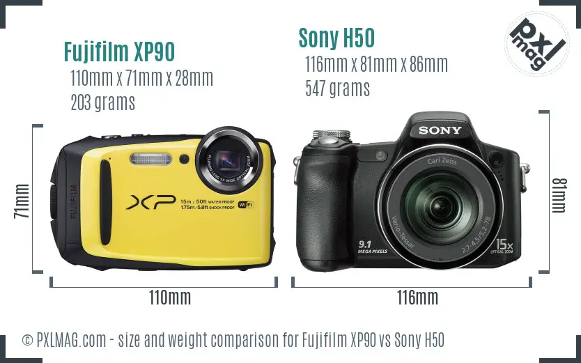 Size comparison between Fujifilm XP90 and Sony H50