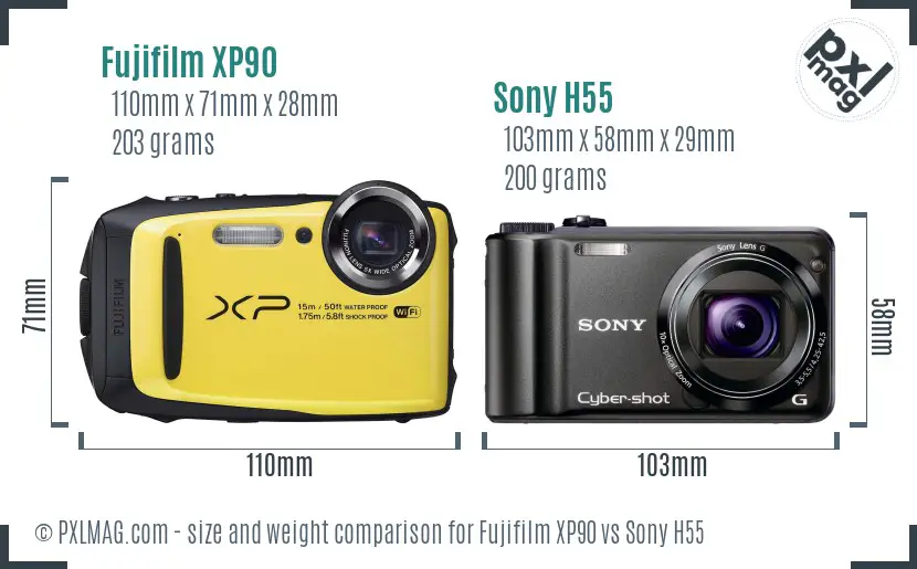 Fujifilm XP90 vs Sony H55 size comparison Fujifilm XP90 vs Sony H55 size comparison