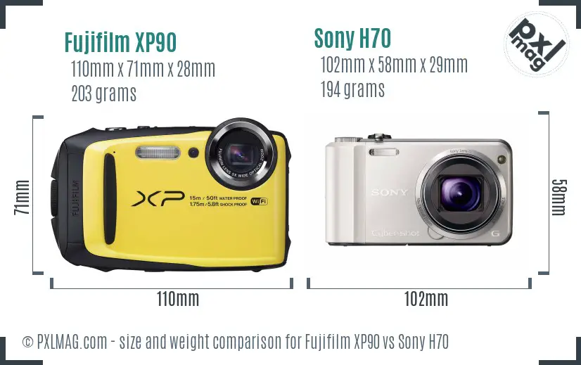 Fujifilm XP90 vs Sony H70 size comparison Fujifilm XP90 vs Sony H70 size comparison