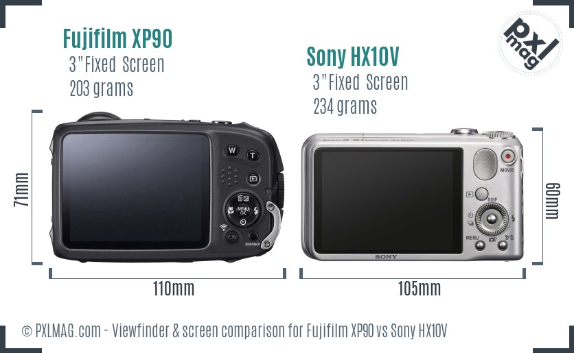Fujifilm XP90 vs Sony HX10V Screen and Viewfinder comparison