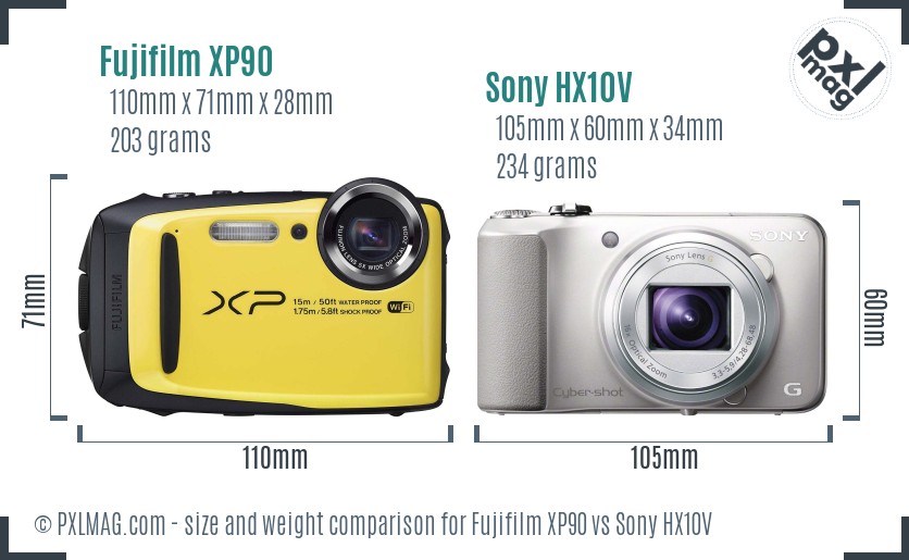 Fujifilm XP90 vs Sony HX10V size comparison
