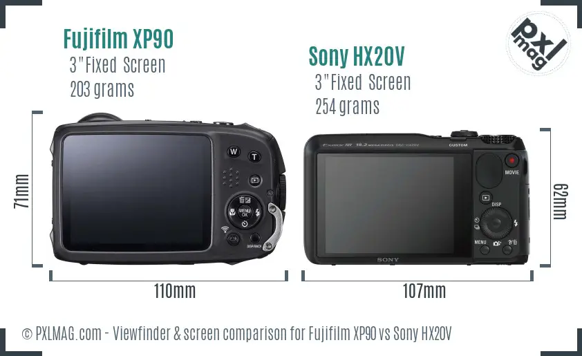Fujifilm XP90 vs Sony HX20V Screen and Viewfinder comparison Fujifilm XP90 vs Sony HX20V Screen and Viewfinder comparison
