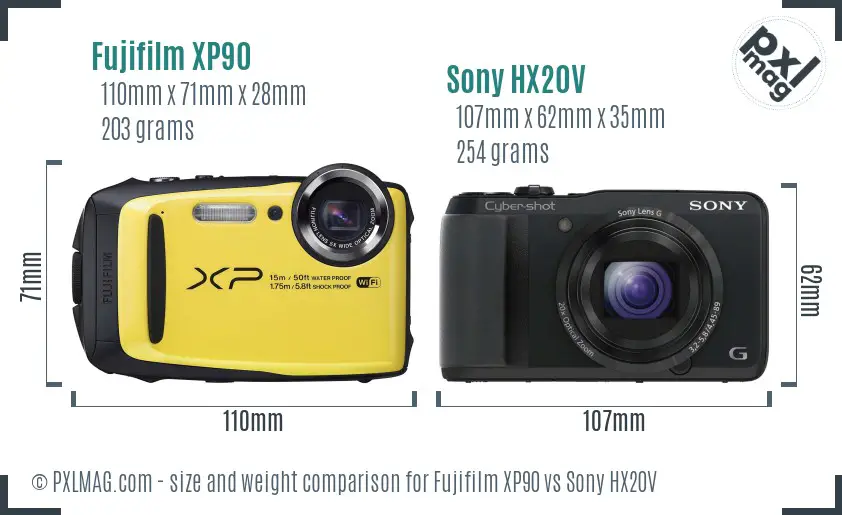 Fujifilm XP90 vs Sony HX20V size comparison Fujifilm XP90 vs Sony HX20V size comparison