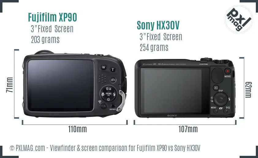 Fujifilm XP90 vs Sony HX30V Screen and Viewfinder comparison Fujifilm XP90 vs Sony HX30V Screen and Viewfinder comparison