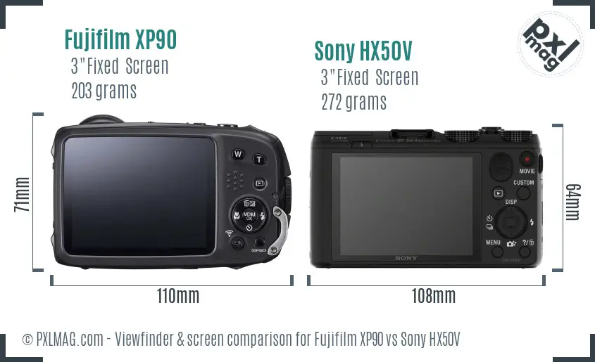 Fujifilm XP90 vs Sony HX50V Screen and Viewfinder comparison