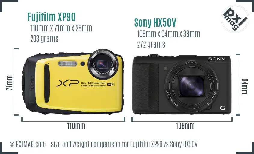 Fujifilm XP90 vs Sony HX50V size comparison