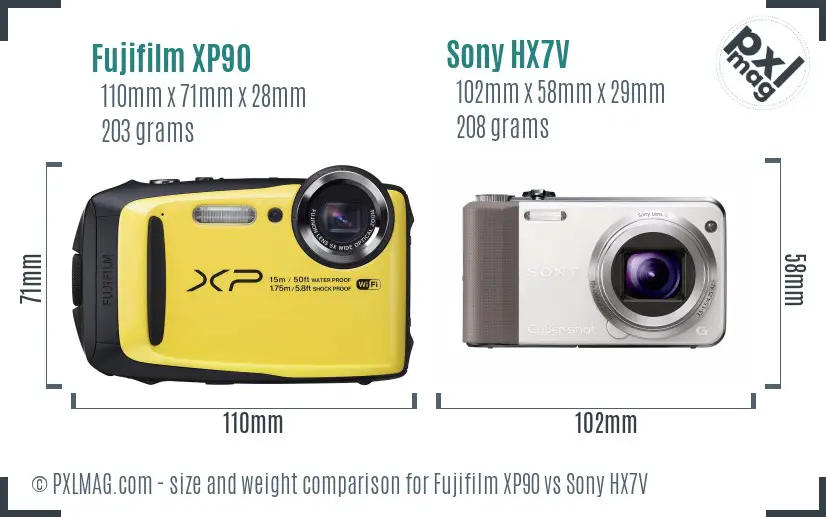 Fujifilm XP90 vs Sony HX7V size comparison