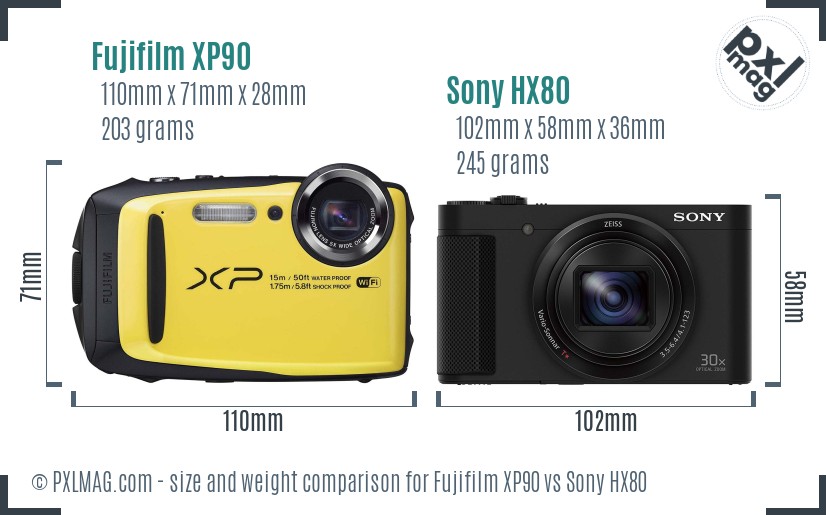 Fujifilm XP90 vs Sony HX80 size comparison