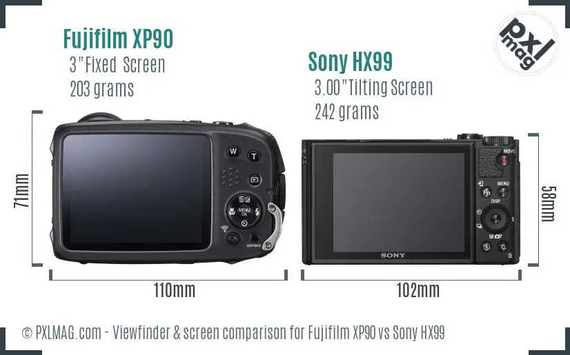 Fujifilm XP90 vs Sony HX99 Screen and Viewfinder comparison