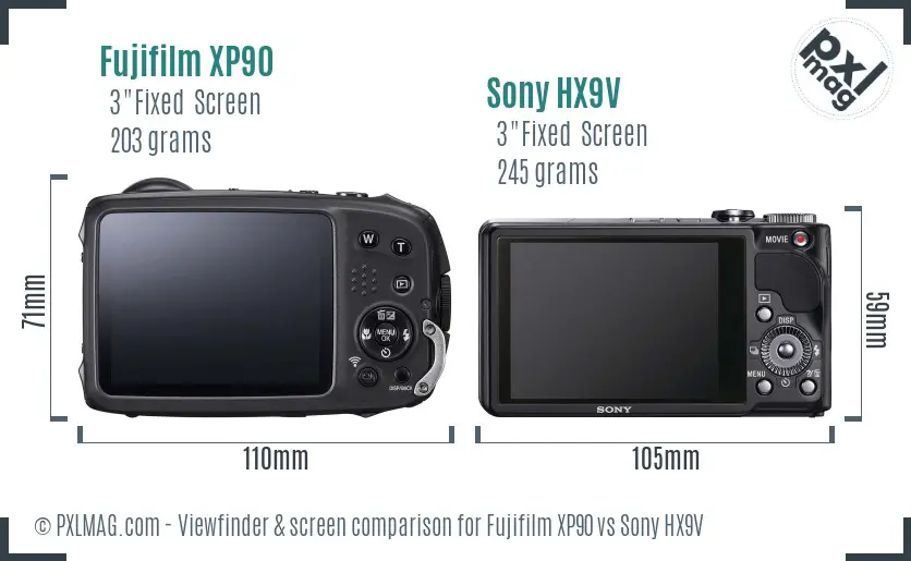 Fujifilm XP90 vs Sony HX9V Screen and Viewfinder comparison