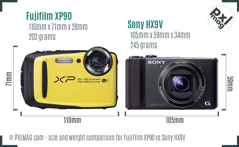 Fujifilm XP90 vs Sony HX9V size comparison
