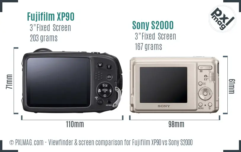 Fujifilm XP90 vs Sony S2000 Screen and Viewfinder comparison
