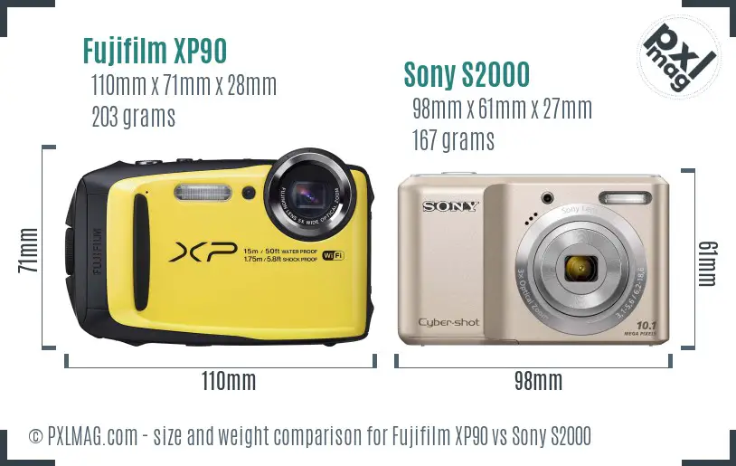 Fujifilm XP90 vs Sony S2000 size comparison