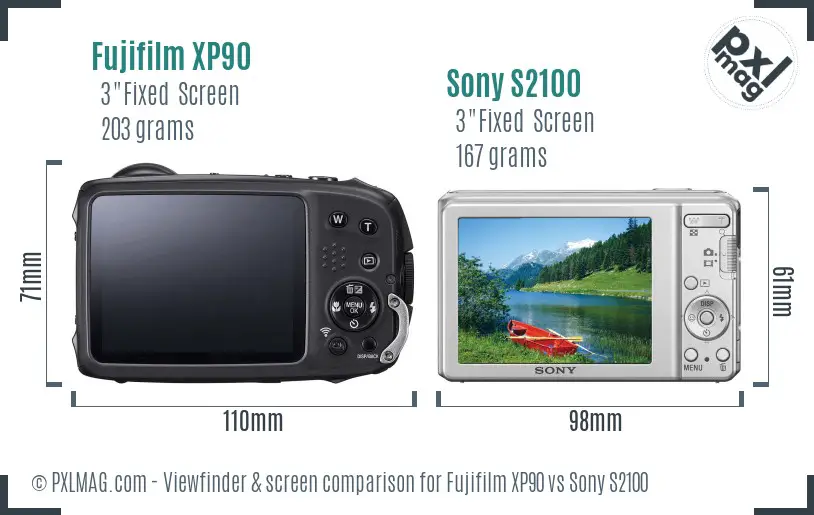 Fujifilm XP90 vs Sony S2100 Screen and Viewfinder comparison