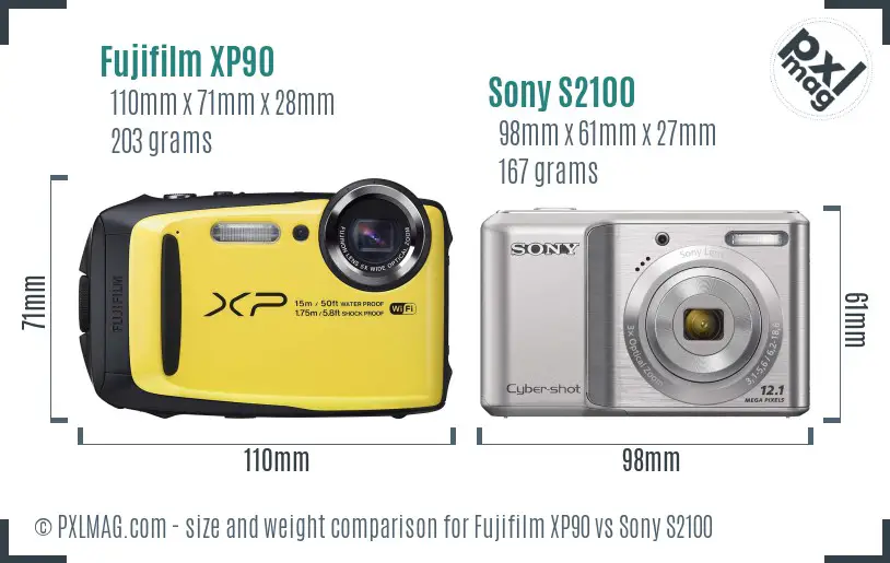 Fujifilm XP90 vs Sony S2100 size comparison