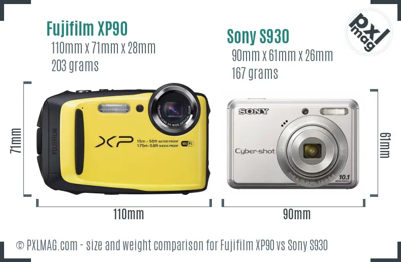 Fujifilm XP90 vs Sony S930 size comparison Fujifilm XP90 vs Sony S930 size comparison