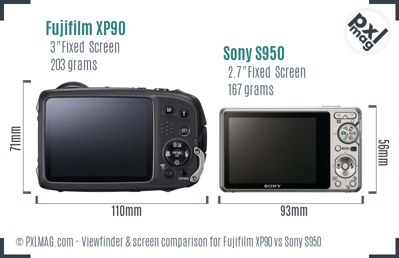 Fujifilm XP90 vs Sony S950 Screen and Viewfinder comparison