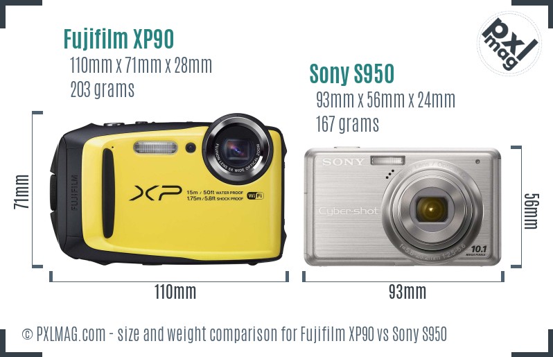 Fujifilm XP90 vs Sony S950 size comparison