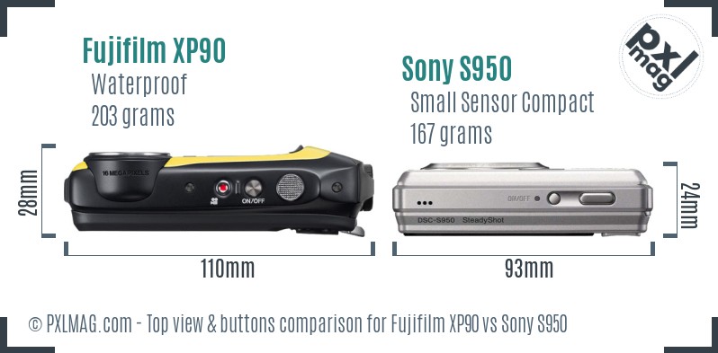 Fujifilm XP90 vs Sony S950 top view buttons comparison