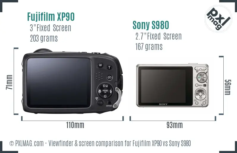 Fujifilm XP90 vs Sony S980 Screen and Viewfinder comparison