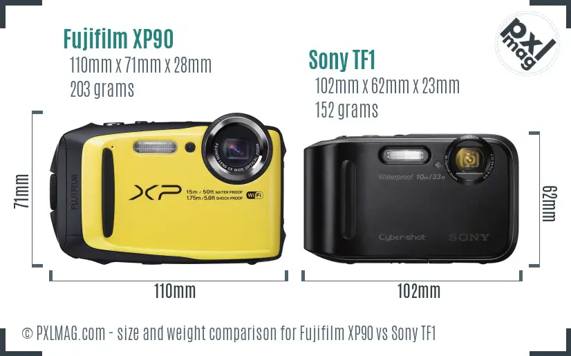 Fujifilm XP90 vs Sony TF1 size comparison