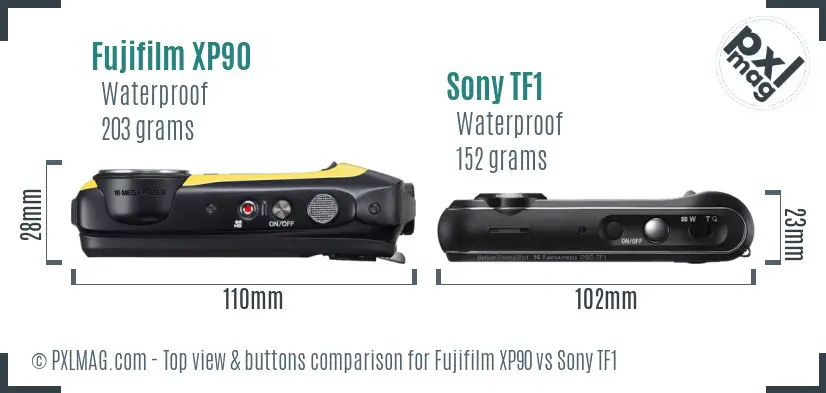 Fujifilm XP90 vs Sony TF1 top view buttons comparison