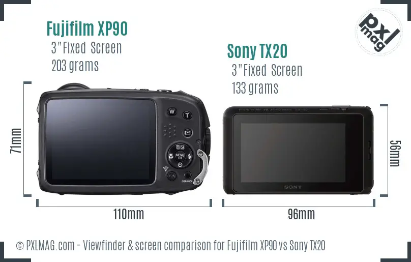 Fujifilm XP90 vs Sony TX20 Screen and Viewfinder comparison