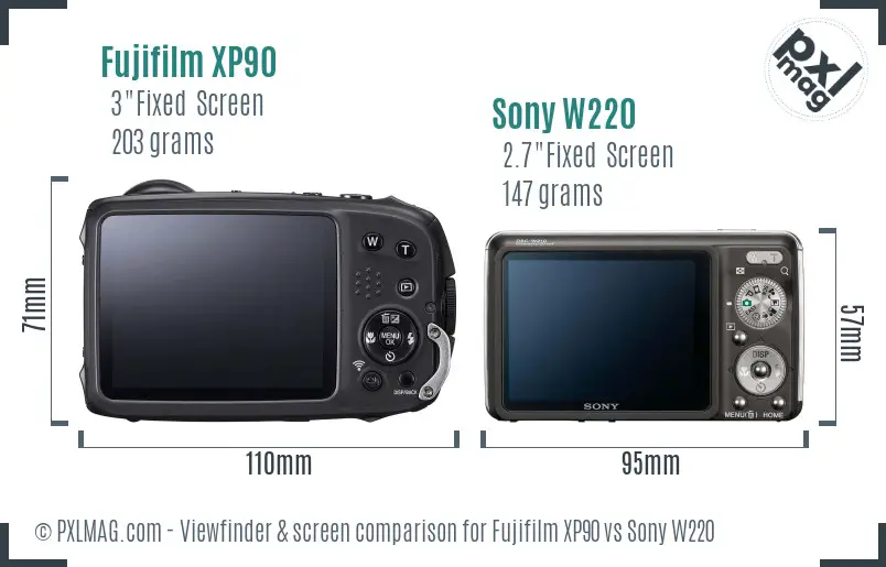 Fujifilm XP90 vs Sony W220 Screen and Viewfinder comparison