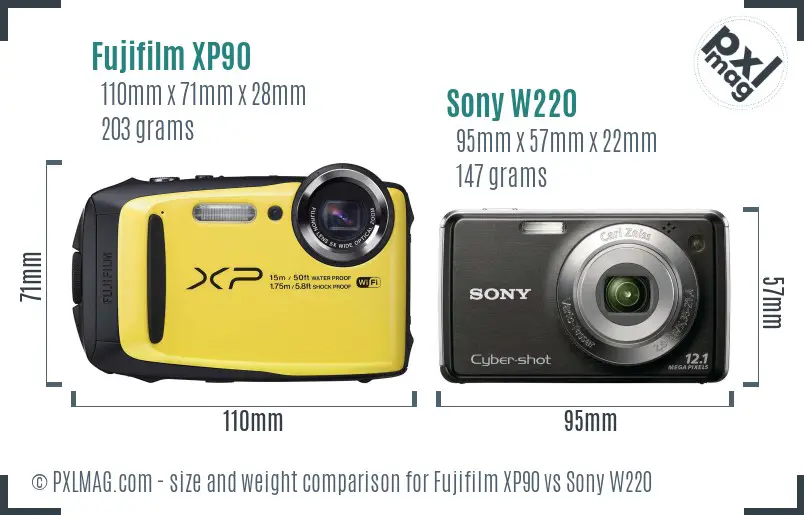 Fujifilm XP90 vs Sony W220 size comparison