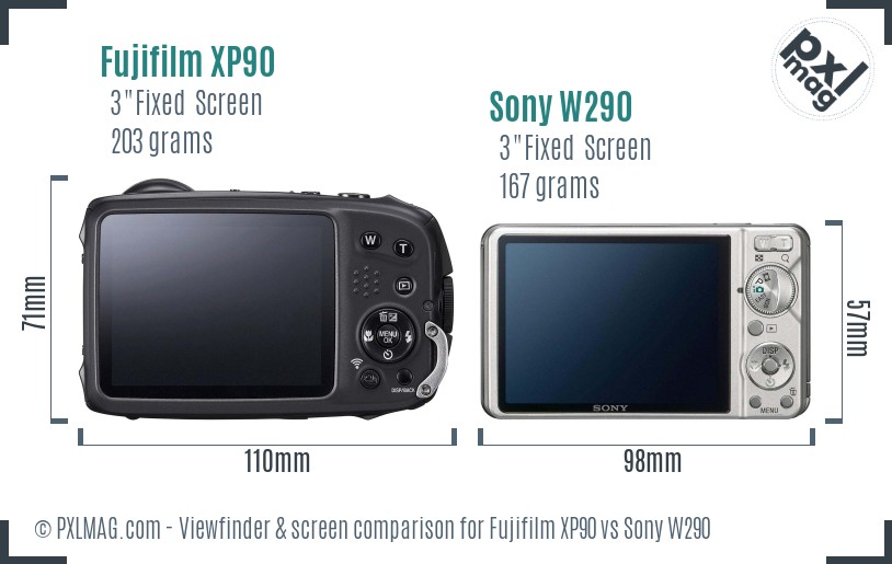 Fujifilm XP90 vs Sony W290 Screen and Viewfinder comparison
