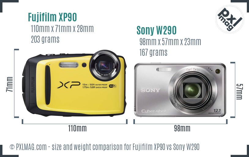Fujifilm XP90 vs Sony W290 size comparison Fujifilm XP90 vs Sony W290 size comparison