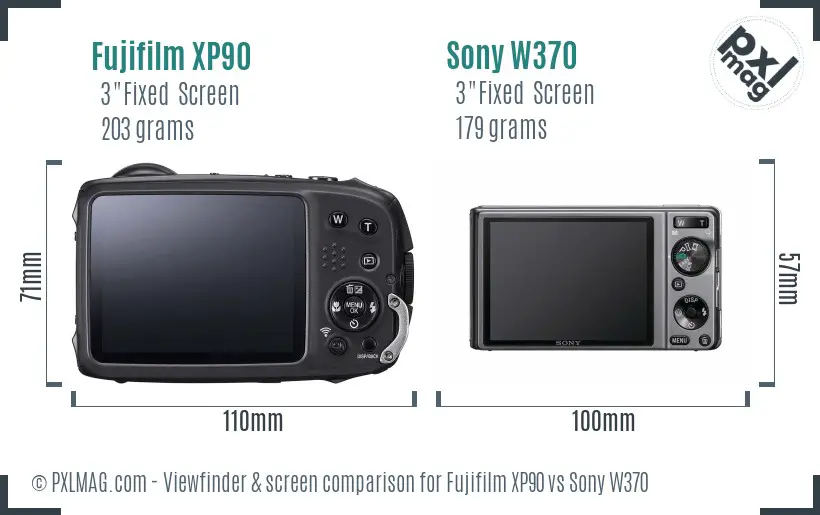 Fujifilm XP90 vs Sony W370 Screen and Viewfinder comparison
