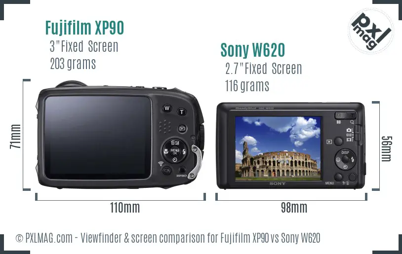 Fujifilm XP90 vs Sony W620 Screen and Viewfinder comparison