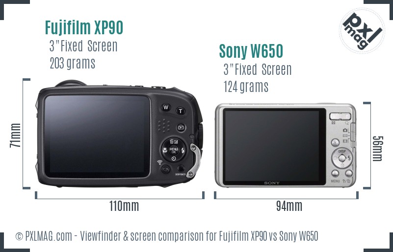 Fujifilm XP90 vs Sony W650 Screen and Viewfinder comparison