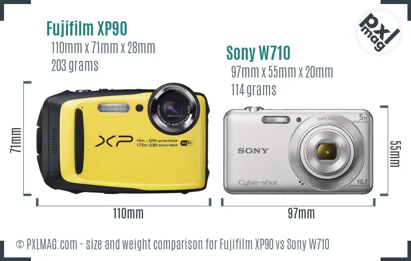 Fujifilm XP90 vs Sony W710 size comparison