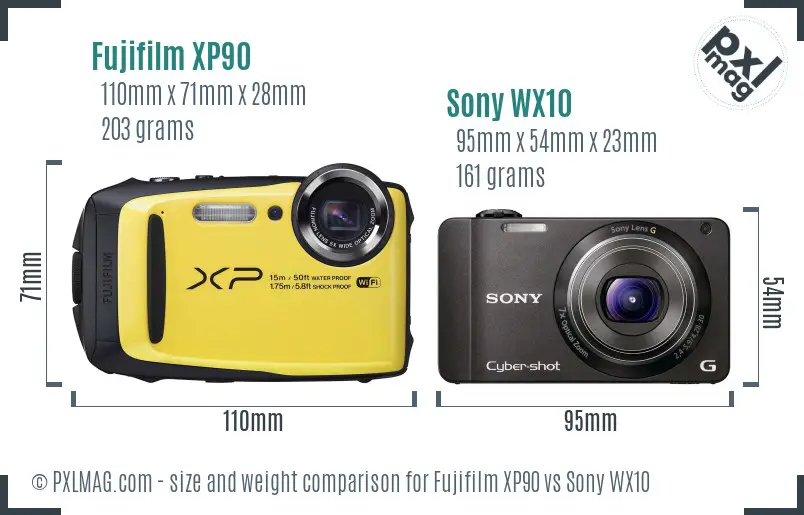 Fujifilm XP90 vs Sony WX10 size comparison