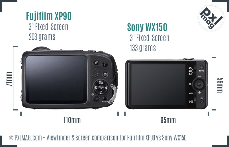 Fujifilm XP90 vs Sony WX150 Screen and Viewfinder comparison