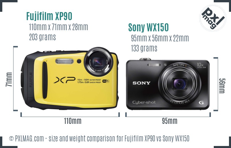 Fujifilm XP90 vs Sony WX150 size comparison