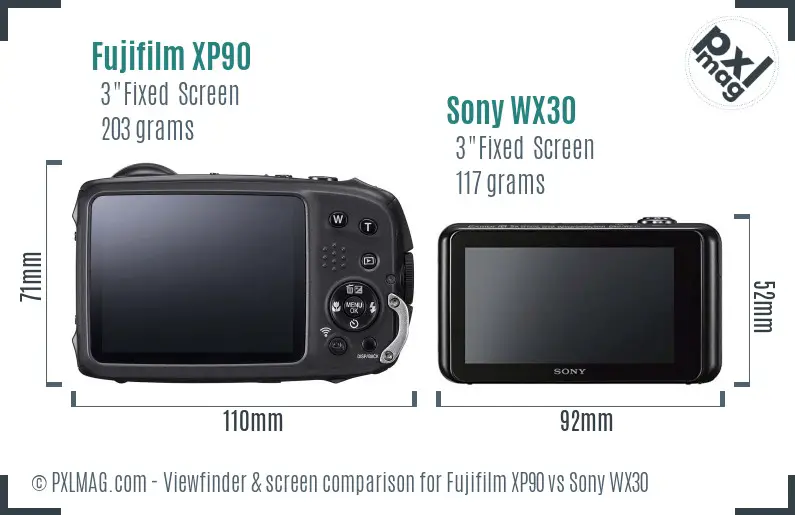 Fujifilm XP90 vs Sony WX30 Screen and Viewfinder comparison