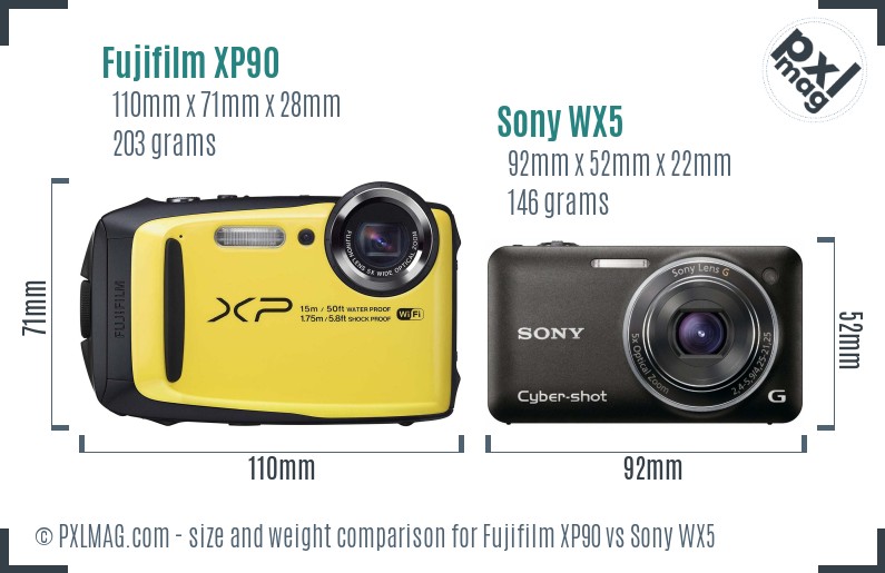 Fujifilm XP90 vs Sony WX5 size comparison Fujifilm XP90 vs Sony WX5 size comparison