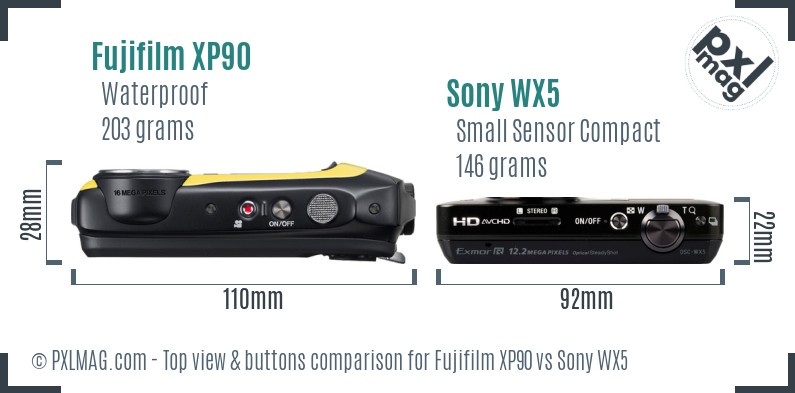 Fujifilm XP90 vs Sony WX5 top view buttons comparison