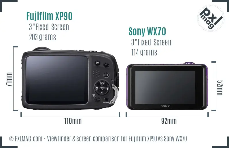 Fujifilm XP90 vs Sony WX70 Screen and Viewfinder comparison