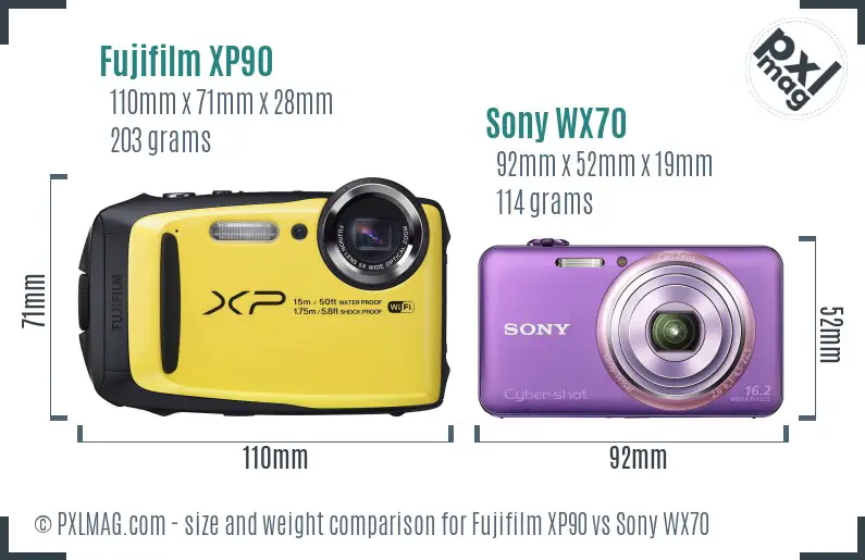 Fujifilm XP90 vs Sony WX70 size comparison