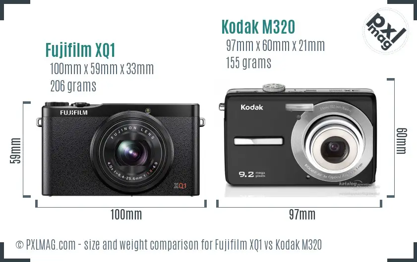 Fujifilm XQ1 vs Kodak M320 size comparison
